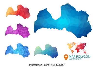 Latvia Map - Set of geometric rumpled triangular low poly style gradient graphic background , Map world polygonal design for your . Vector illustration eps 10.