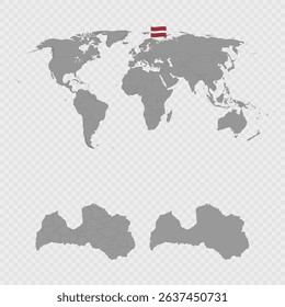 Latvia Map Set with World Location.