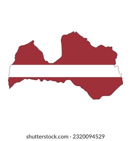 Silueta de mapa de Letonia con bandera aislada en fondo blanco