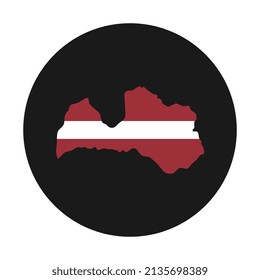 Lettland Karte Silhouette mit Flagge auf schwarzem Hintergrund