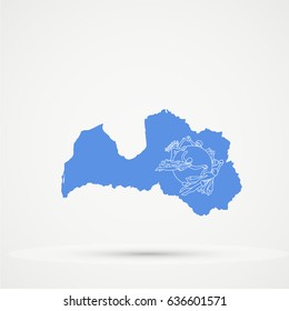 Latvia map in Universal Postal Union (UPU), flag colors, editable vector.
