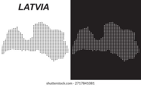 Letônia Mapa Vetor, País Báltico Padrão Pontilhado Formas Preto e Branco, Letônia Infográfico Modelo, Editável EPS Letônia Geografia