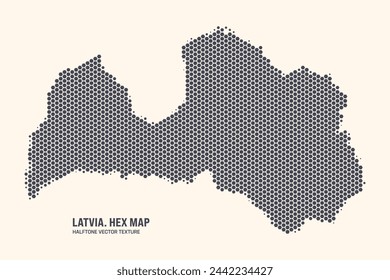 Latvia Map Vector Hexagonal Halftone Pattern Isolate On Light Background. Hex Texture in the Form of a Map of Latvia. Modern Technological Contour Map of Latvia for Design or Business Projects