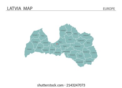 Letonia mapea ilustración vectorial sobre fondo blanco. Los mapas tienen todas las provincias y marcan la ciudad capital de Letonia. 