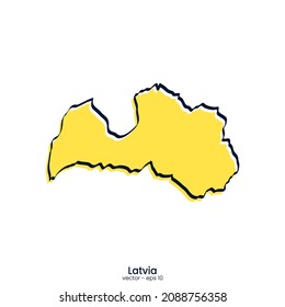 Diseño de plantillas de ilustración de vector de mapa de Letonia. Estilo de esquema.