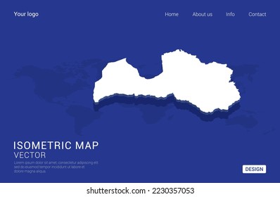 Latvia map white on dark blue background 3d isometric vector illustration.