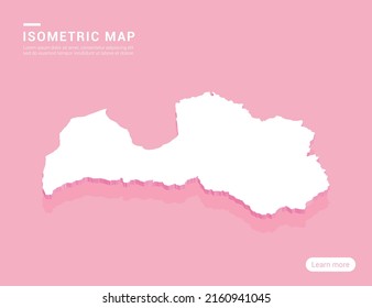 Latvia map white on pink background with 3d isometric vector illustration