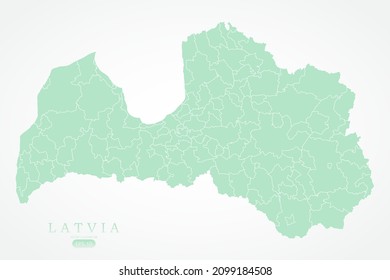 Latvia Map - World Map International vector template with High detailed including green and white outline color isolated on white background - Vector illustration eps 10