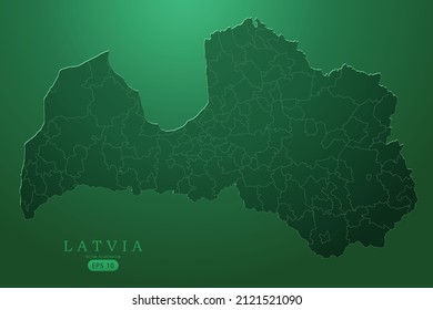 Mapa de Letonia - Mapa Mundial Planilla vectorial internacional con un color de gradiente de alto nivel detallado y verde aislado en el fondo verde para el diseño, infografía - Ilustración vectorial eps 10