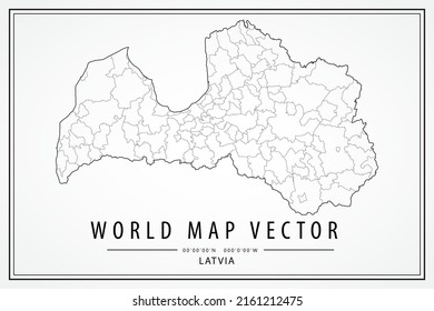 Latvia Map - World Map International vector template with High detailed thin black line and outline graphic sketch style isolated on white background - Vector illustration eps 10