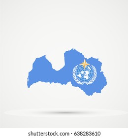 Latvia map in World Meteorological Organization (WMO), flag colors, editable vector.