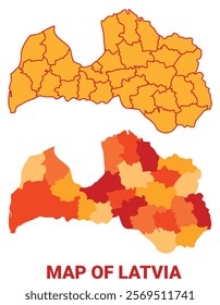 Latvia Map Yellow regions orange political map vector