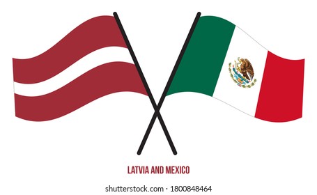 Latvia and Mexico Flags Crossed And Waving Flat Style. Official Proportion. Correct Colors.