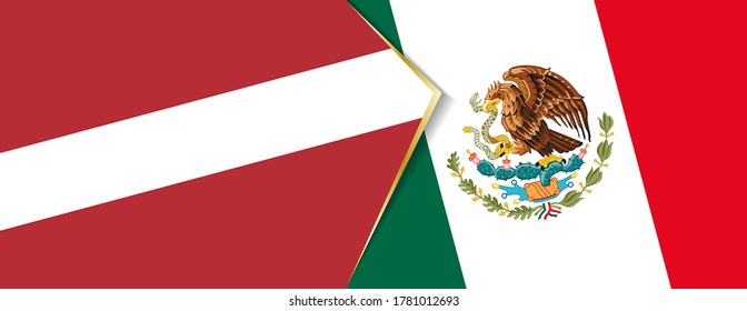 Latvia and Mexico flags, two vector flags symbol of relationship or confrontation.