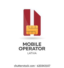 Latvia mobile operator. SIM card with flag. Vector illustration