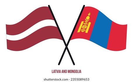 Latvia and Mongolia Flags Crossed And Waving Flat Style. Official Proportion. Correct Colors.