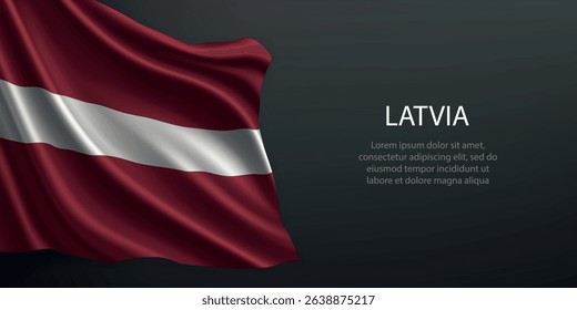 Latvia national flag with ripples and shadows on a gradient black backdrop