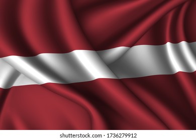 Latvia national flag of silk. Vector fabric texture