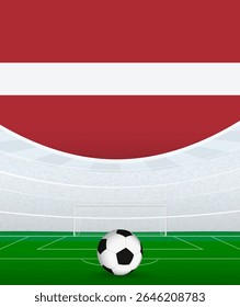 Latvia National Football Theme, Stadium and Soccer Ball. Soccer Match Concept in Latvia. Ideal for use in sports event promotions, football themed designs, and tournament advertisements.