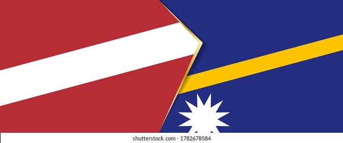 Latvia and Nauru flags, two vector flags symbol of relationship or confrontation.