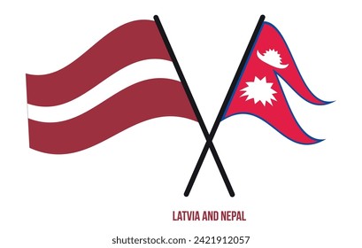 Latvia and Nepal Flags Crossed And Waving Flat Style. Official Proportion. Correct Colors.