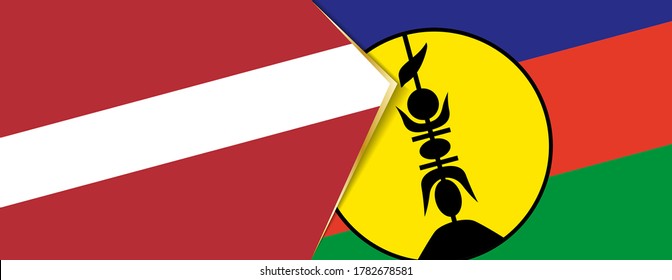 Banderas de Letonia y Nueva Caledonia, dos banderas vectoriales símbolo de relación o enfrentamiento.