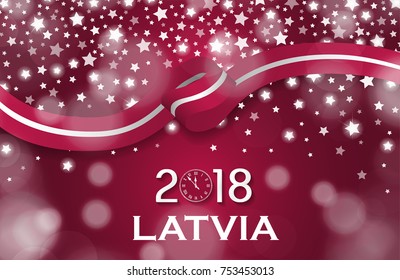 Latvia New Year 2018 National greeting card luxury style flag ribbon concept. Vector Illustration