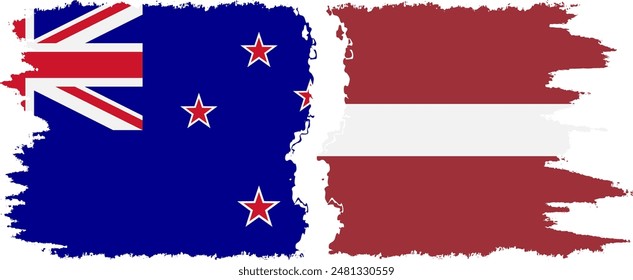 Latvia and New Zealand grunge flags connection, vector