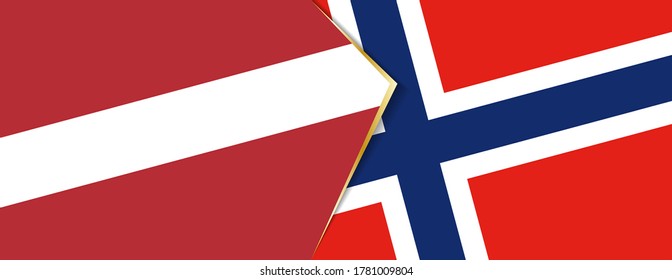 Latvia and Norway flags, two vector flags symbol of relationship or confrontation.