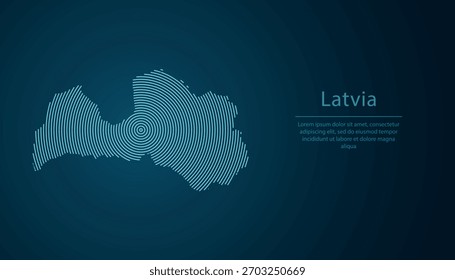 Lettland-Umrisskarte mit konzentrischen Kreisen auf dunklem Farbverlauf-Hintergrund