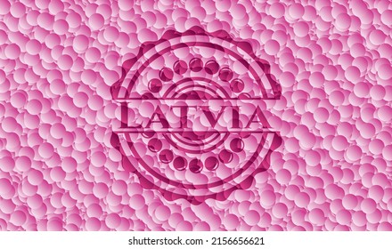 Latvia pink emblem with bubbles background. Vintage. Vector Illustration. Detailed. 