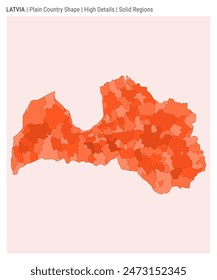 Latvia plain country map. High Details. Solid Regions style. Shape of Latvia. Vector illustration.