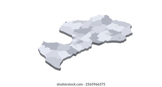 Latvia political map of administrative divisions - municipalities and cities. 3D isometric blank vector map in shades of grey.