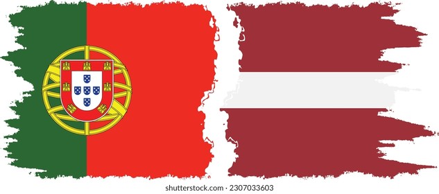 Latvia and Portugal grunge flags connection, vector