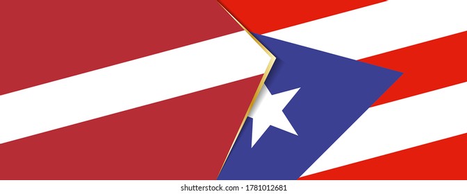 Latvia and Puerto Rico flags, two vector flags symbol of relationship or confrontation.
