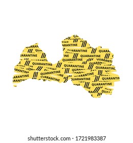 Latvia Quarantine Yellow Tape country of Europe, European map illustration, vector isolated on white background