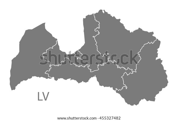 Latvia Regions Map Grey Abstract Signs Symbols Stock Image
