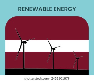 Latvia renewable energy, environmental and ecological energy idea, wind turbine with Latvia flag, electrical industry, alternative solar power