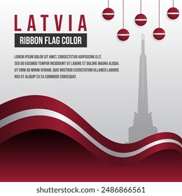 Latvia ribbon flag with Freedom Monument silhouette and decoration