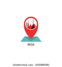 Latvia Riga map city pin point geolocation modern skyline shape pointer vector flat logo web icon illustration
