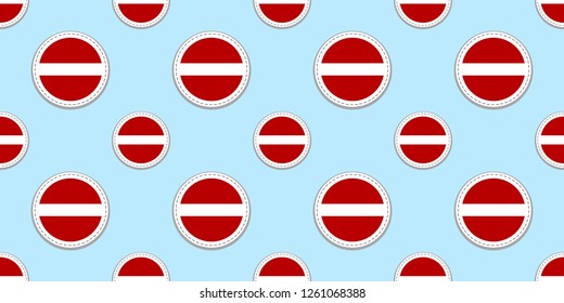 Latvia round flag seamless pattern. Latvian background. Vector circle icons. Geometric symbols. Texture for sports pages, competition, games, travelling, school design elements. patriotic wallpaper
