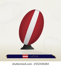 Latvia Rugby Ball on Rugby Kicking Tees with Modern Design. Illustration perfect for sports, national pride, and rugby-related projects.