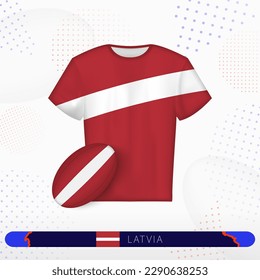 Latvia rugby jersey with rugby ball of Latvia on abstract sport background. Jersey design.