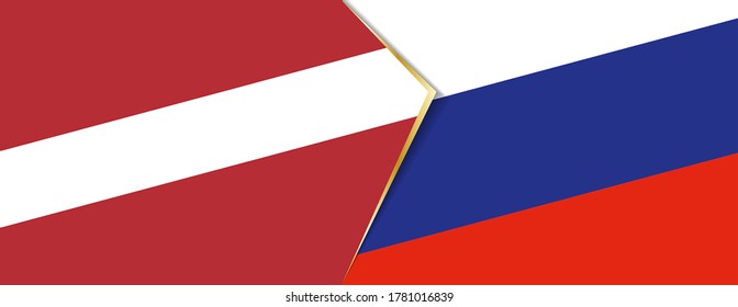 Latvia and Russia flags, two vector flags symbol of relationship or confrontation.