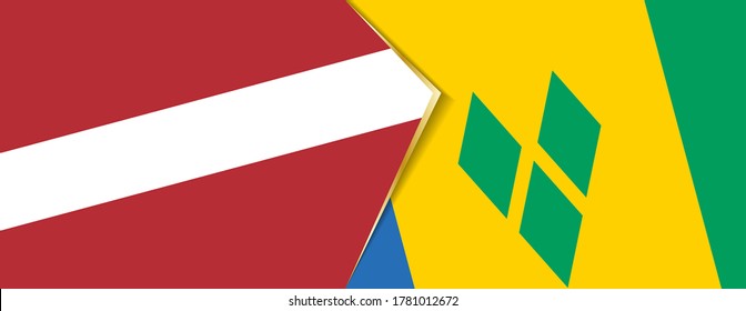Latvia and Saint Vincent and the Grenadines flags, two vector flags symbol of relationship or confrontation.