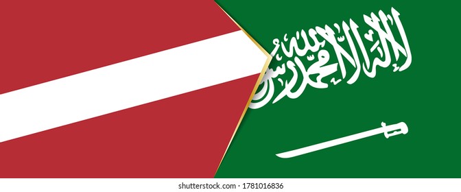 Latvia and Saudi Arabia flags, two vector flags symbol of relationship or confrontation.