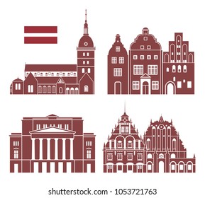 Latvia set. Isolated Latvia architecture on white background