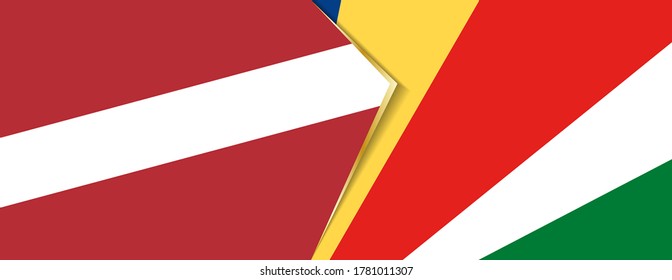 Latvia and Seychelles flags, two vector flags symbol of relationship or confrontation.