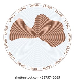 Latvia shape radial arcs. Country round icon. Latvia logo design poster. Captivating vector illustration.