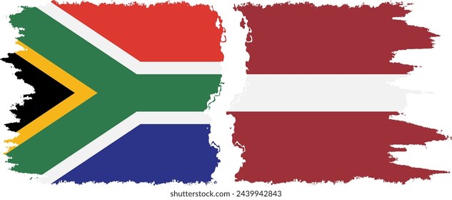 Latvia and South Africa grunge flags connection, vector